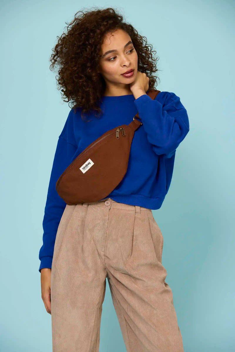 Grand Sac Banane Sasha marron Chocolat Coton Bio | Hindbag