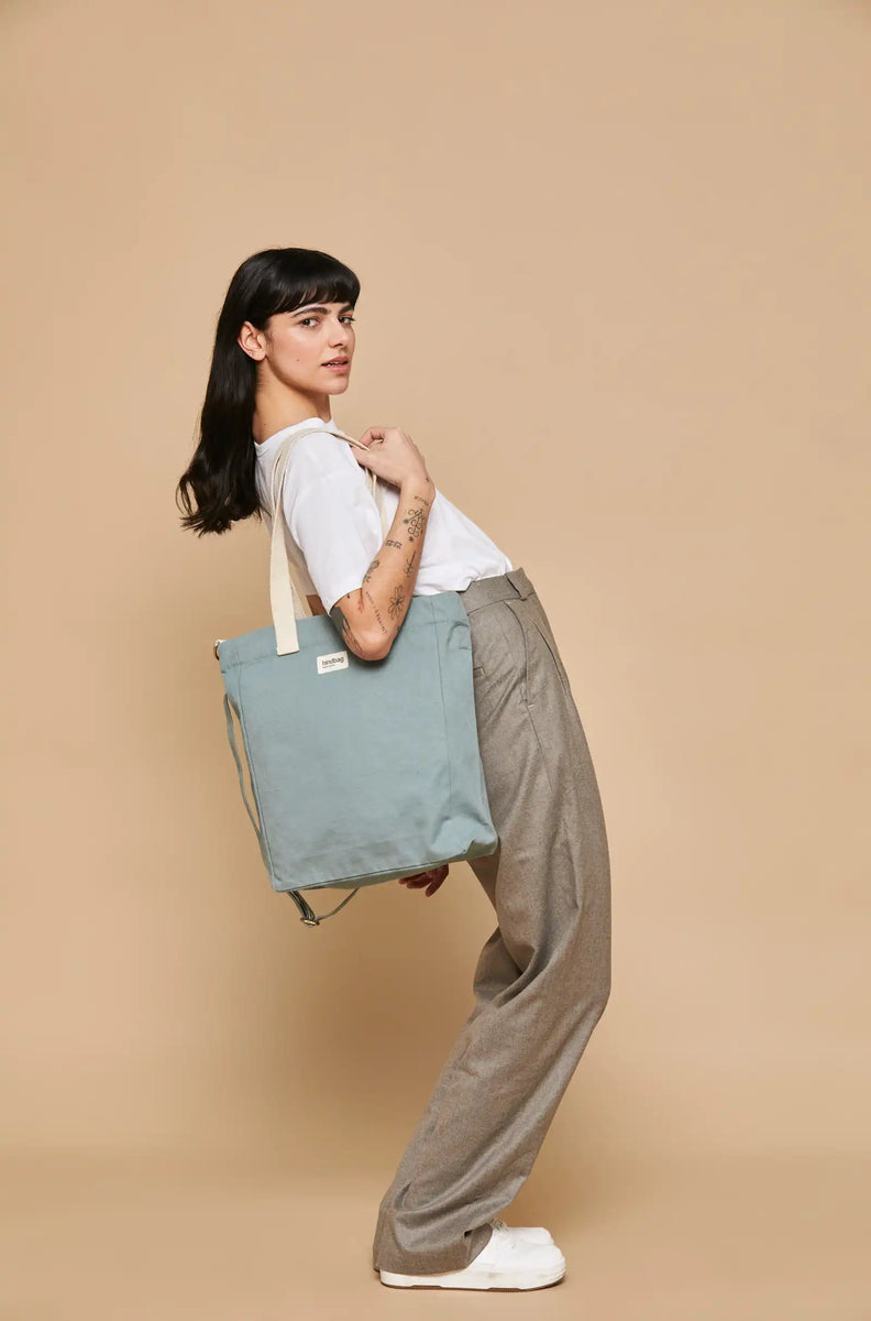 Cabas tote bag with pocket Sage