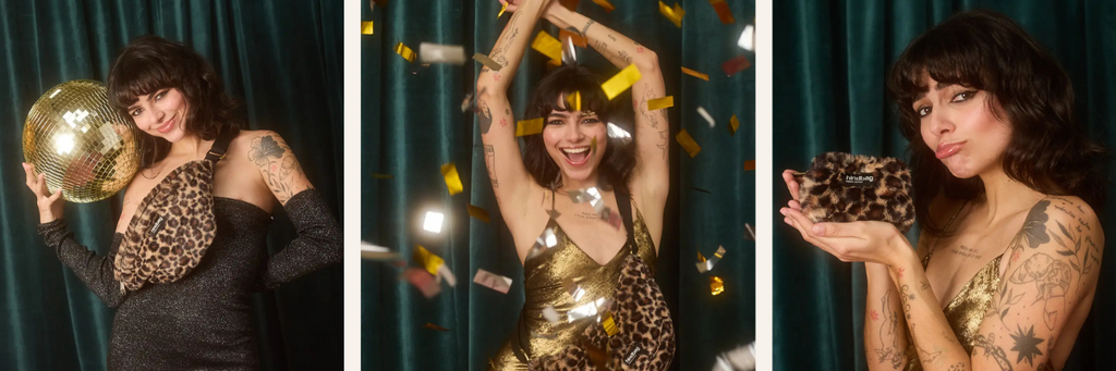 images festives avec sacs et accessoires en fausse fourrure léopard