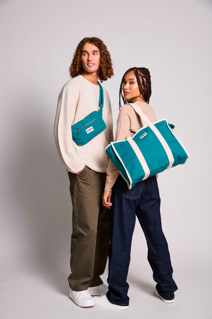 banane harry et sac cabas oscar bleu paon 