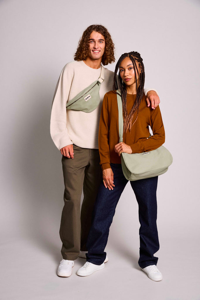 banane olivia et sac rosa vert argile homme et femme