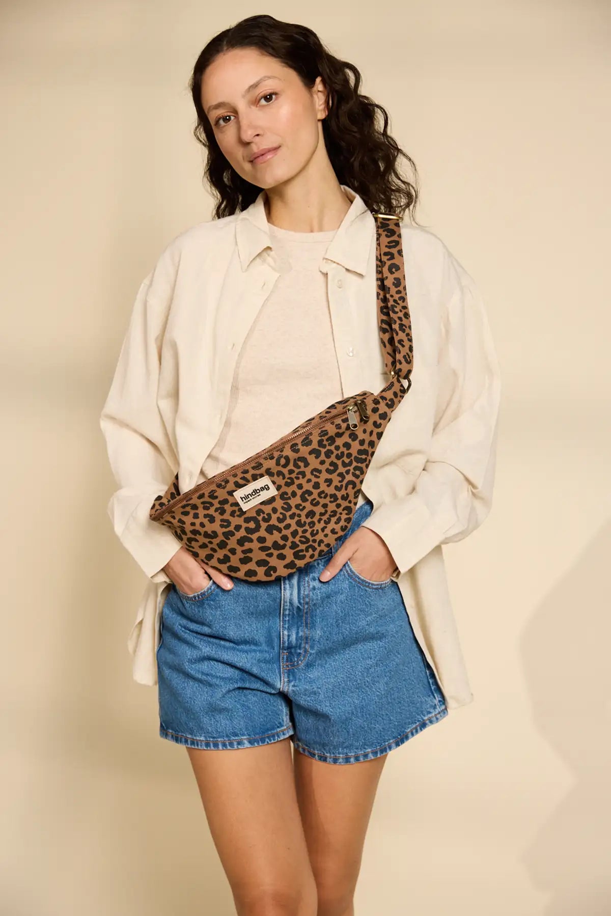 Large Sasha Leopard Cinnamon Organic Cotton Fanny Pack | Hindbag