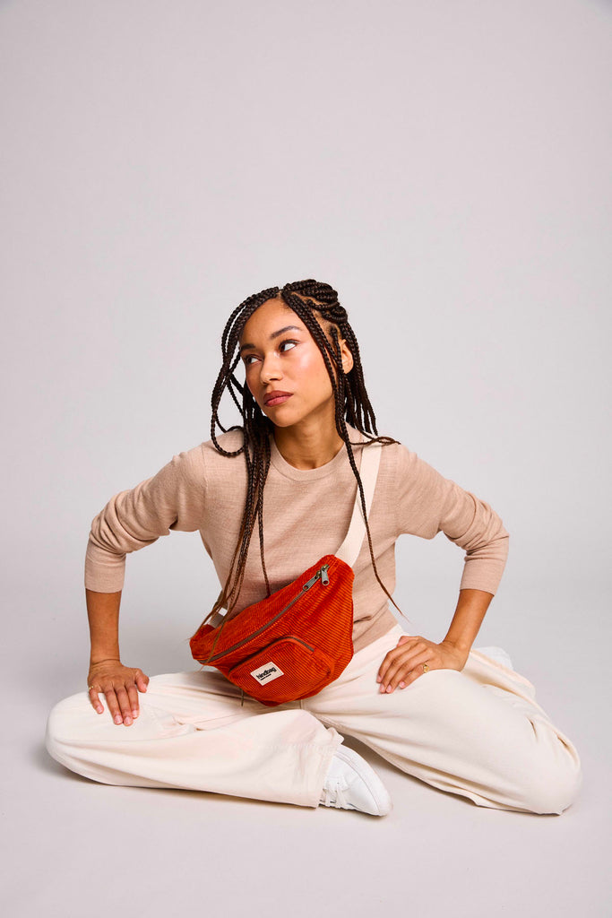 sac banane sofia velours brique 