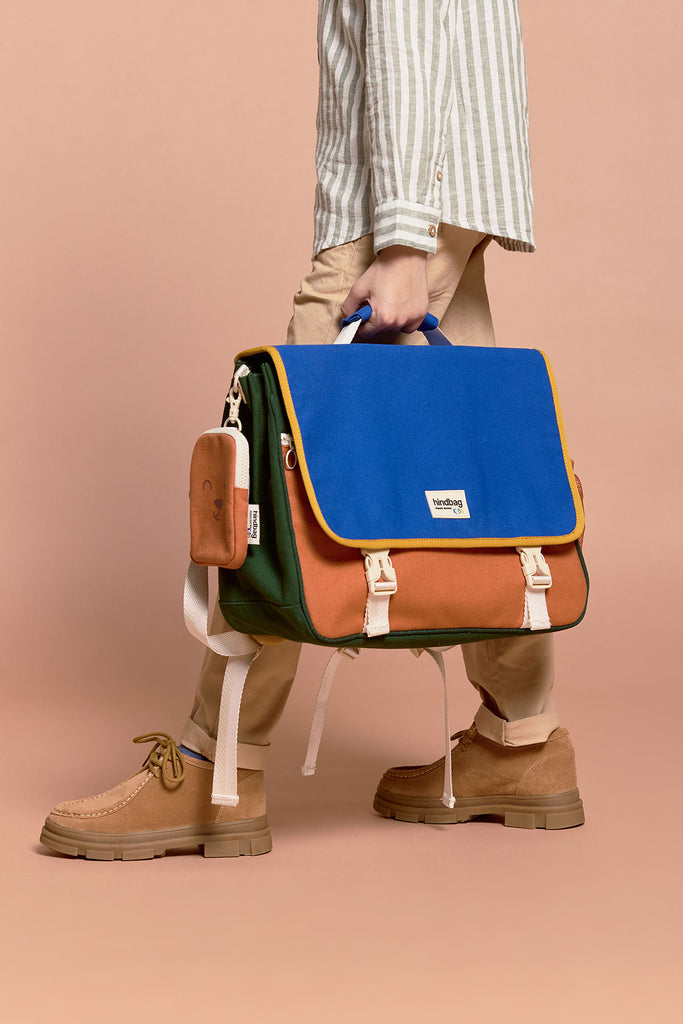 cartable leo tricolore bleu électrique et pochette billy sienne