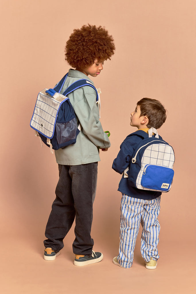 cartable leo et sac a dos arthur tricolore carreaux enfants