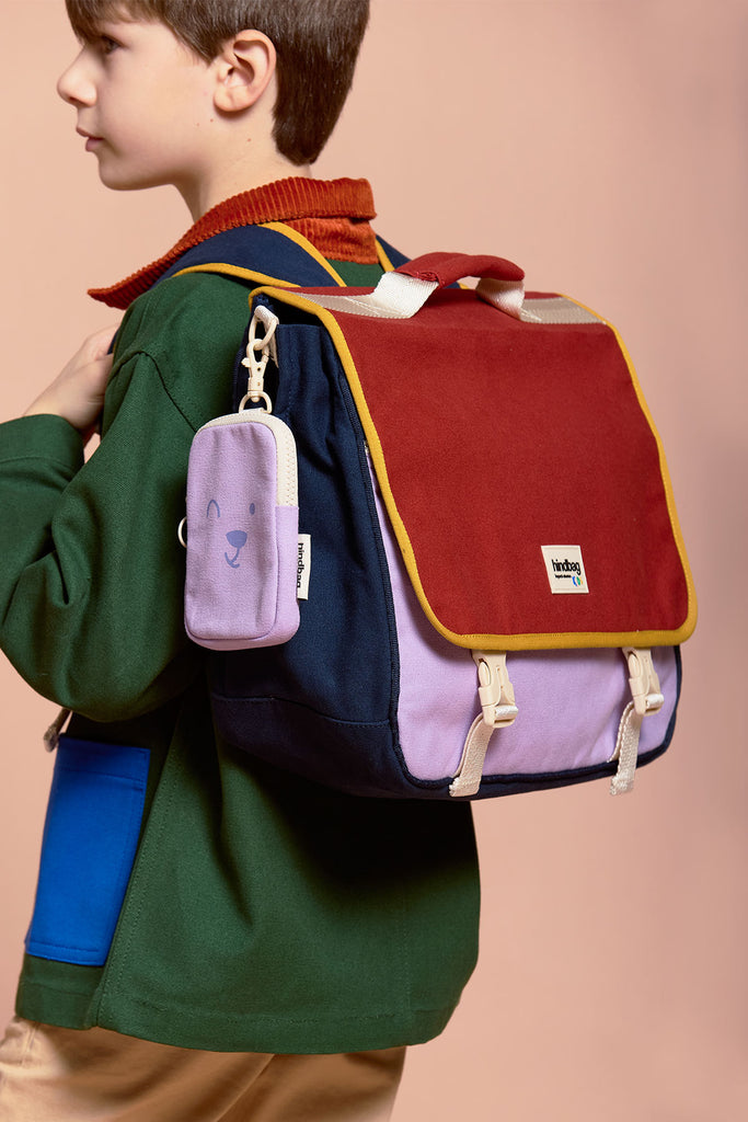 cartable leo tricolore terracotta et pochette billy lilas