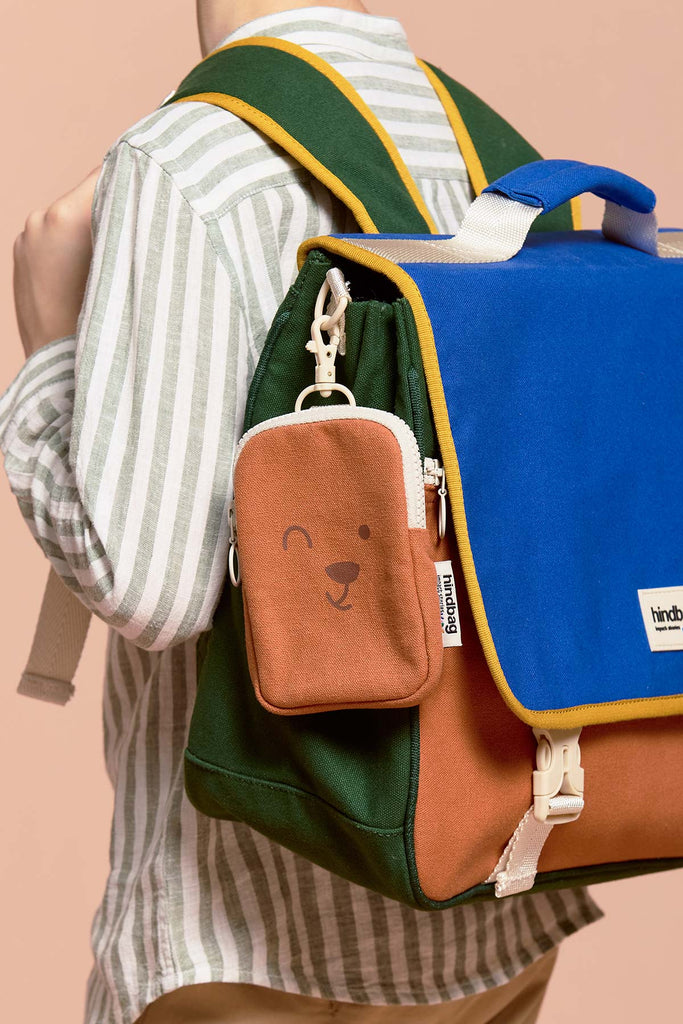 pochette billy sienne et cartable leo tricolore bleu electrique