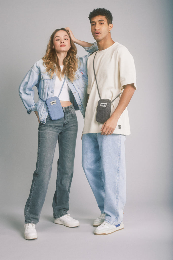 pochette telephone bill denim bleu et bill denim gris