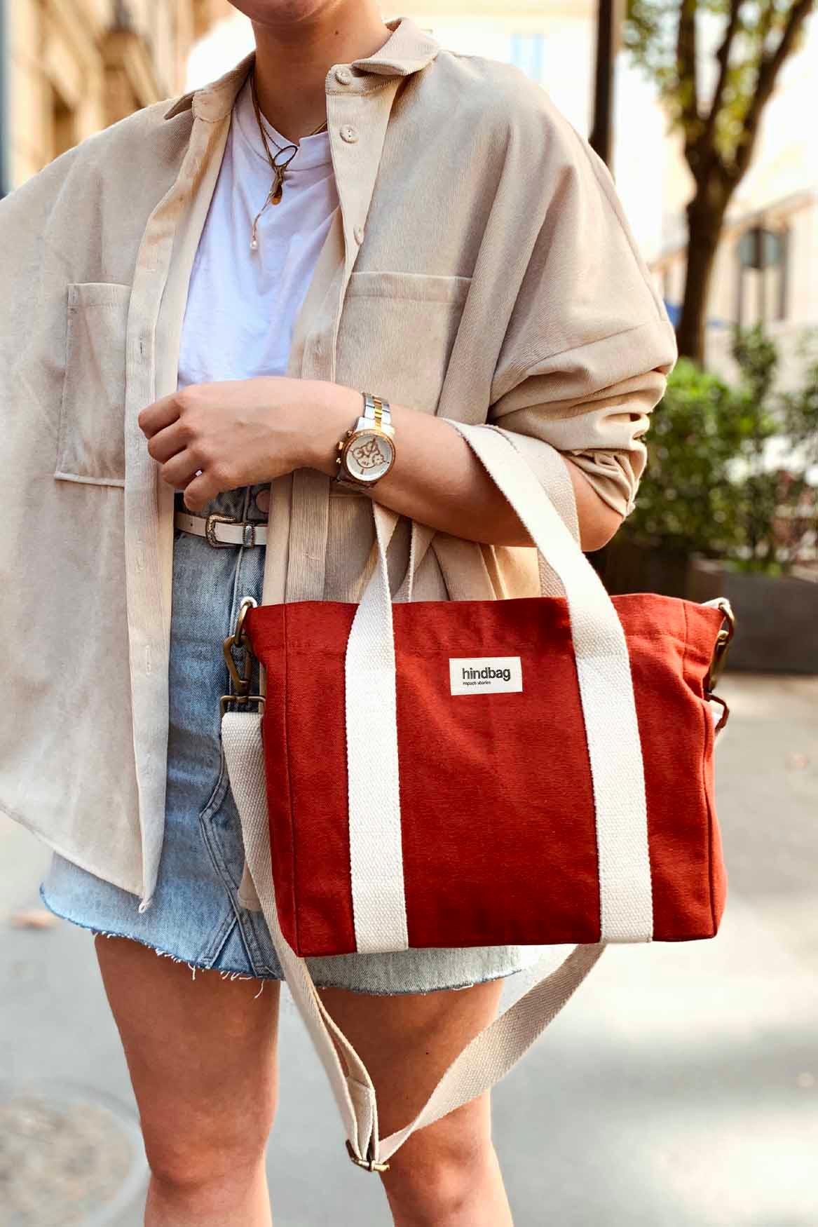 Tote bag quilted CLAUDE, store red terracotta , organic cotton